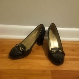 Black faux leather heels by Bandolino